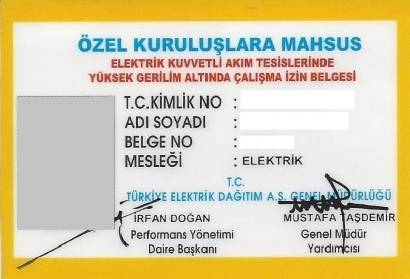 Elektrik Kuvvetli Akım Tesislerinde Yüksek Gerilim (YG) Altında Çalışma İzin Belgesi 